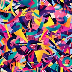 Seamless pattern of fragmented abstract symbols with vibrant hues