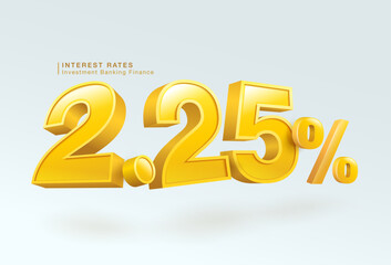 Loan or deposit interest rate 2.25 percent, investment bank, housing loan, world bank. 3d number one point two five percent or special offer isolated on white background. Vector illustration file.