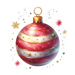 Christmas ball, watercolor clipart illustration with isolated background.