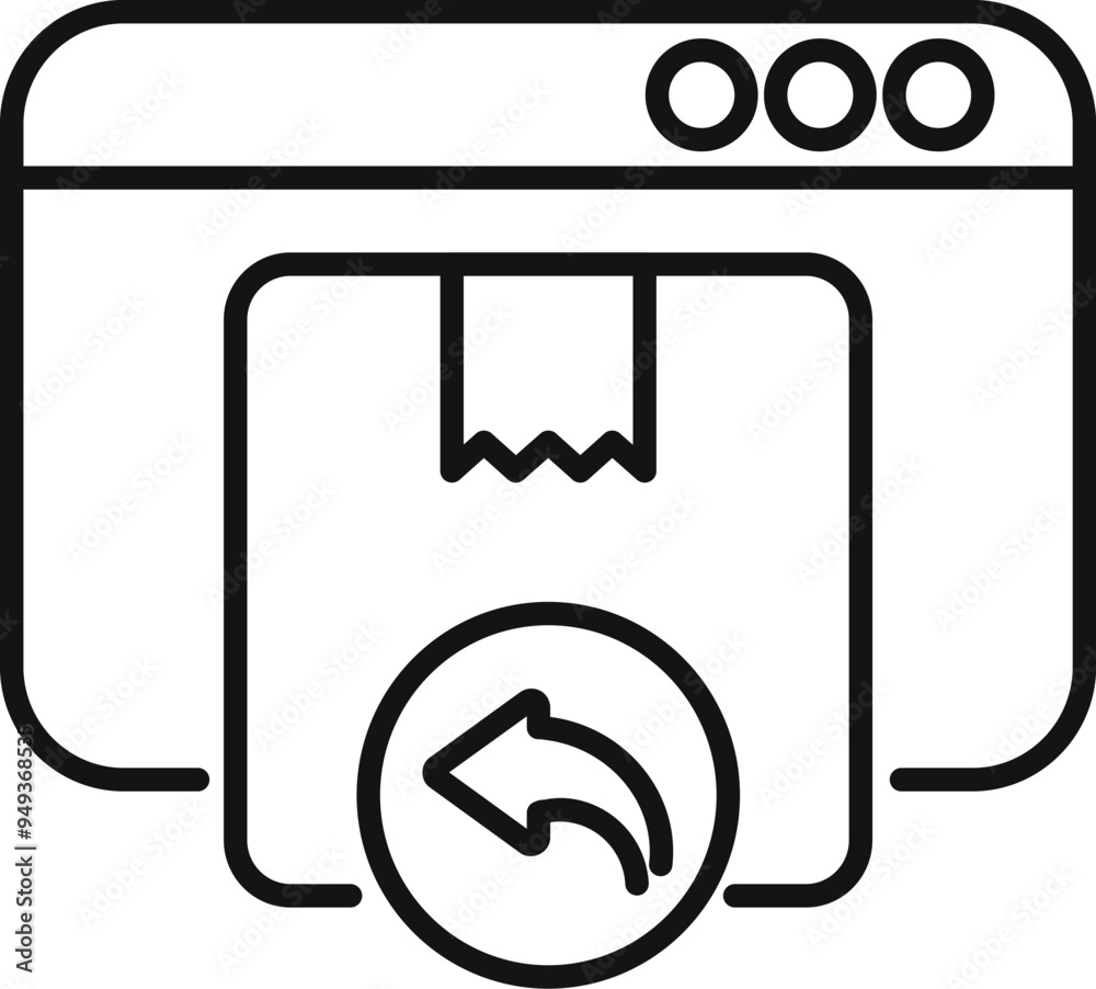 Poster simple vector icon representing the action of returning a parcel using a website interface