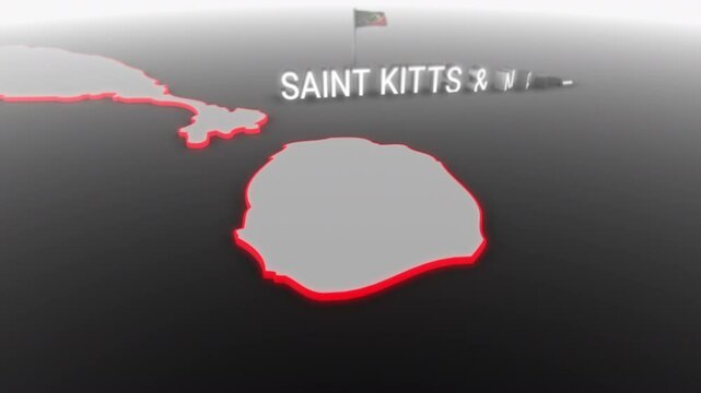 3d animated map of Saint Kitts and Nevis gets hit and fractured by the text &ldquo;War&rdquo;