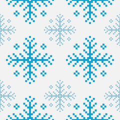 Beautiful blue snowflake cross stitch embroidery seamless pattern. Illustration pixel ethnic patterns.Christmas decoration. New Year ornament.Design for happy holiday decorate,nature winter.snowfall.