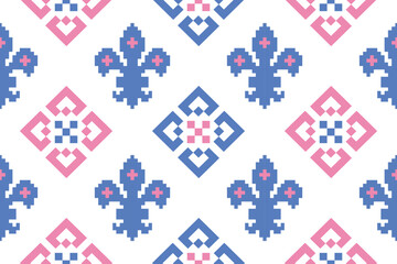 Beautiful Fleur de lis ethnic seamless pattern.Classic royal embroidery vintage style.Traditional and little more modern. Flower with French origins.Vector illustration background design for decorate © Cozy Wind Design