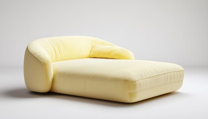 Obraz premium Streamlined contemporary aesthetic on a pale yellow chic divan against a clear backdrop.