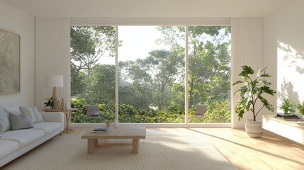 Modern Living Room Interior Design with Large Window and Natural Light