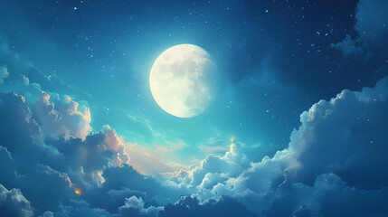 un paisaje con luna llena entre las nubes paisaje hermoso lunar en el espacio en el universo un cielo con nubes y una grande luna llena