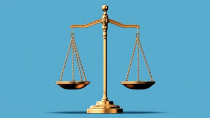 A golden scale symbolizing justice, showcasing balance and equality against a vibrant blue background.