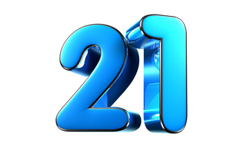 Blue number 21 3d illustration.