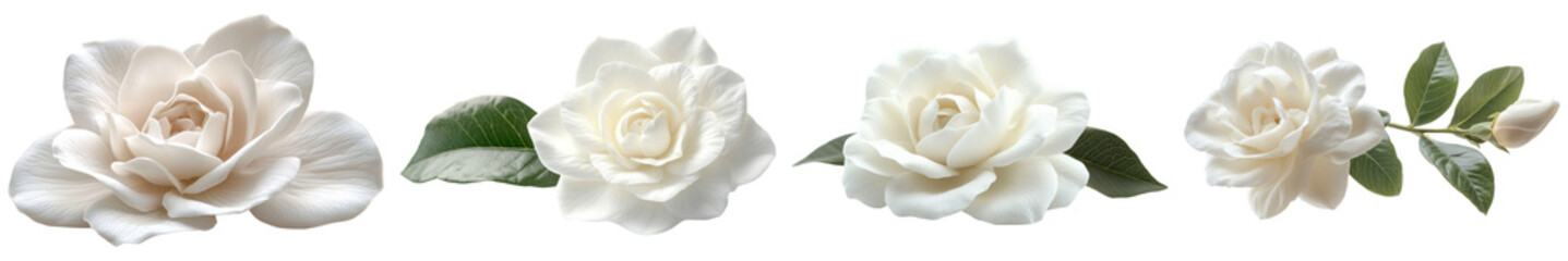 Elegant White Roses with Varied Blooming Stages on Transparent Background