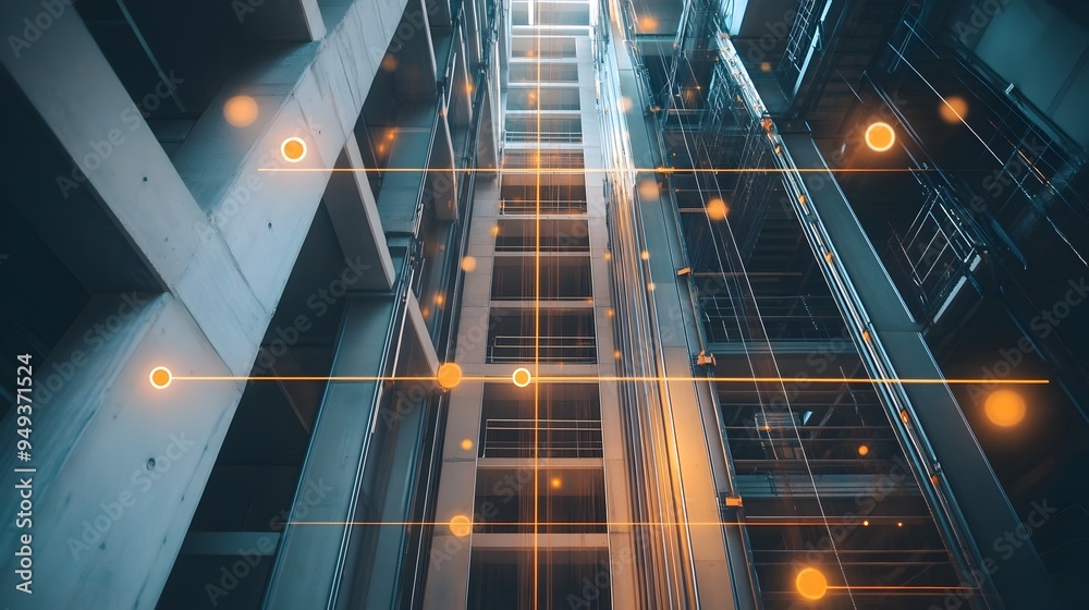 Poster iot sensors monitoring alignment of beams and columns in a high rise commercial building for structu