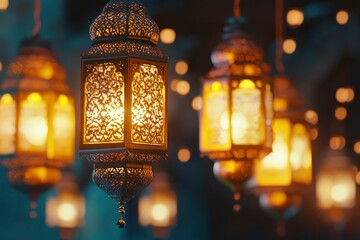 Ramadhan decorative with arabic lantern background. seamless looping time-lapse virtual 4K video animation background with generative ai