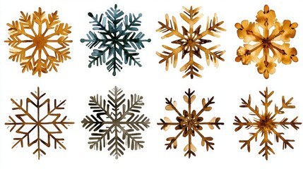A collection of beautiful and unique snowflakes in various designs and colors, perfect for winter decorations and themes.