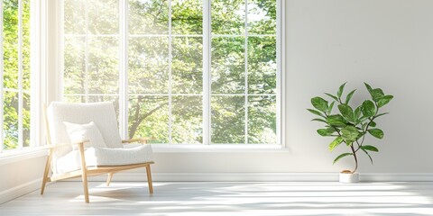 Modern Living Room with White Chair and Large Window