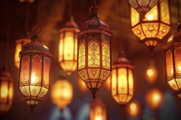 Ramadhan decorative with arabic lantern background. seamless looping time-lapse virtual 4K video animation background with generative ai