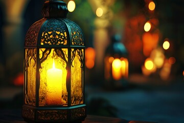 Ramadhan decorative with arabic lantern background. seamless looping time-lapse virtual 4K video animation background with generative ai