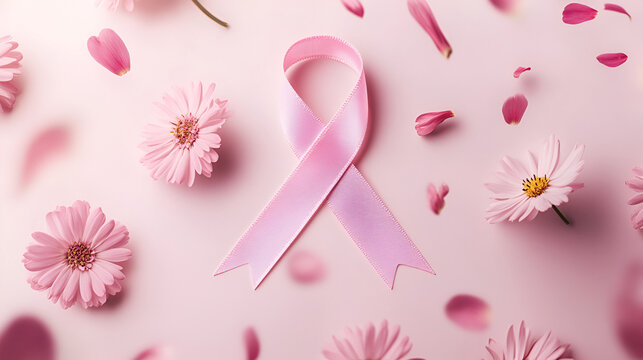 liston de prevencion del cancer de mama con flores decorativas causa y apoyo para la enfermedad de cancer en las mujeres
