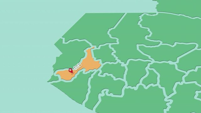 Mapa de Guatemala con divisi&oacute;n pol&iacute;tica resaltando el estado Quetzaltenango.