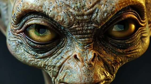 Exploring alien features with detailed close-up of a fictional extraterrestrial being&rsquo;s face