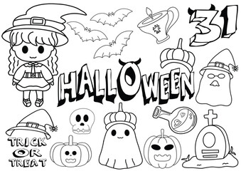 Halloween outline Doodle  Hand drawn coloring page on white background vector illustration