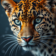 Obraz premium Close-up of a leopard's skin and eyes.