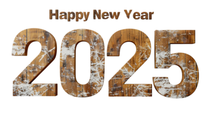 2025 Happy New Year 3d wooden number isolated on white background