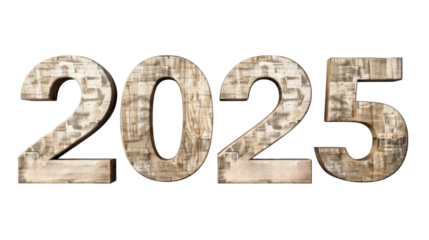 2025 Happy New Year 3d wooden number isolated on white background