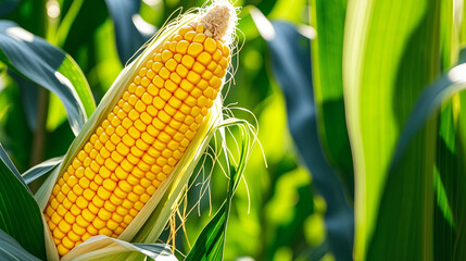 Corn cobs in corn farming fields during the harvest season can be used for roasted corn or staple food