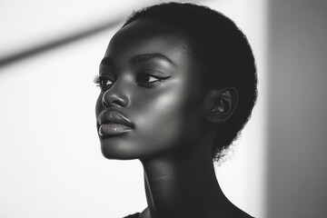 Fototapeta premium Black and White Portrait of a Woman with Soft Lighting