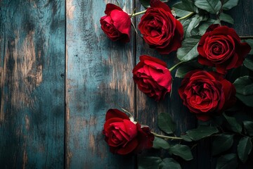 Red roses on a wooden background, showcasing the vibrant beauty of nature's most beloved flowers with generative ai