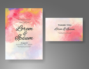 Wedding invitation with Abstract splashed watercolor background