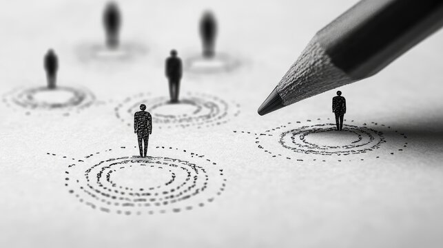 Social Distancing Concept with Pencil and People Illustrations on Paper - Powered by Adobe