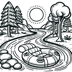 An inflatable tube floating down a lazy river coloring page 