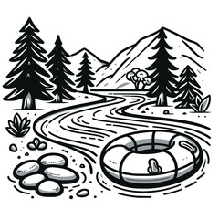An inflatable tube floating down a lazy river coloring page 
