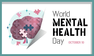 World Mental Health Day Poster with brain shaped puzzle piece tucked into folded paper