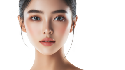 Beautiful Asian Woman Portrait  Close Up of Face with Perfect Skin and Makeup
