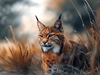 Obraz premium Jungle Cat in Grassland, Close Up Wildlife Photography