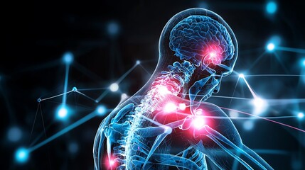 Digital illustration of the human brain with glowing connections.