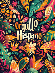 Obraz premium Bold and vivid typographic poster with Orgullo Hispano text, National Hispanic Heritage Month