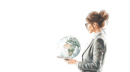 Fototapeta premium Businesswoman Holding Globe Global Business World Sustainability Success Future Leadership