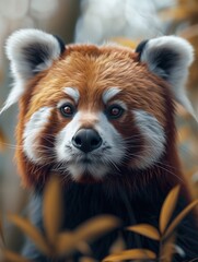 Focused Close Up of a Red Panda, Ailurus fulgens, in the Bamboo Forest