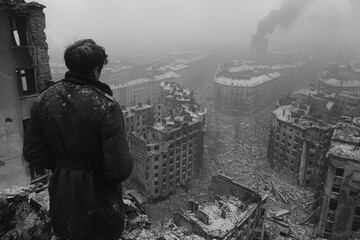 Obraz premium War, a moment frozen in the frame, the soul is touched by fear and grief, a that embodies the horror and sadness of the great war, a glimpse of history, wrapped in emotion, captures the heart and mind