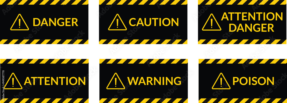 Poster caution attention poison danger warning symbol with exclamation mark vector illustration.