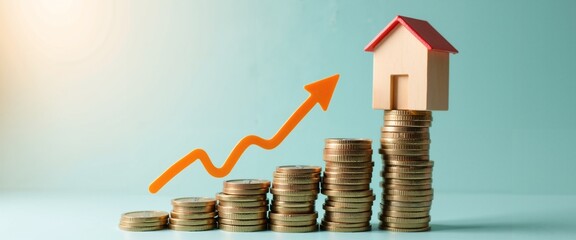 Growing Real Estate Investment with Rising Property Value against Turquoise Background with Copy Space