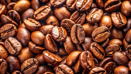 Obraz premium A detailed close-up of coffee grains , roasted, beans, caffeine, aromatic, texture, dark, brown, drink, morning, fresh