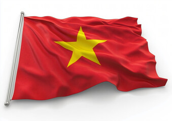 A Viet Nam flag with a yellow star on it is hanging from a white background