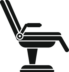 Simple icon of a black adjustable hydraulic barber chair rotating up and down with foot rest