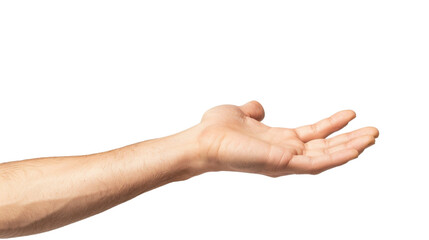 Hand pointing caucasian isolated on white background 