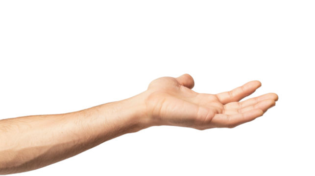 Hand pointing caucasian isolated on white background 