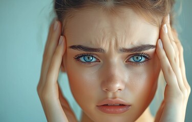 Woman with a severe sickness and a pressure headache