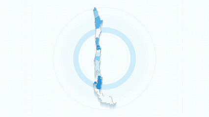 Blue Map of Chile, Chile map with borders of the states, country high detailed illustration map.